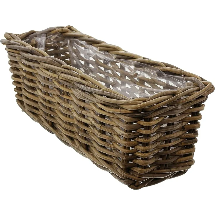 Rattan Pflanzkasten "Koboo Grey" 46 cm lang, grau, Balkonkasten, Blumenkasten für Draußen, Pflanzgefäß – Bild 2