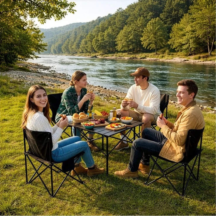 Youyijia Klapptisch Outdoor Klapptisch Stuhl Set für Camping & Picknick Tragbares Metall – Bild 2