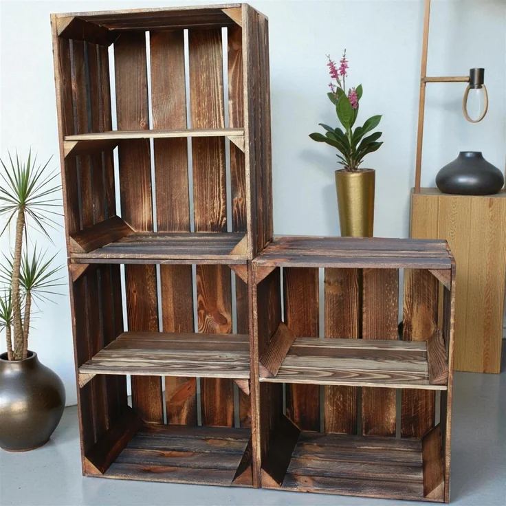 Holzkisten mit Regalfach Kurz 50 x 40 x 30cm Vintage Geflammt – Bild 2