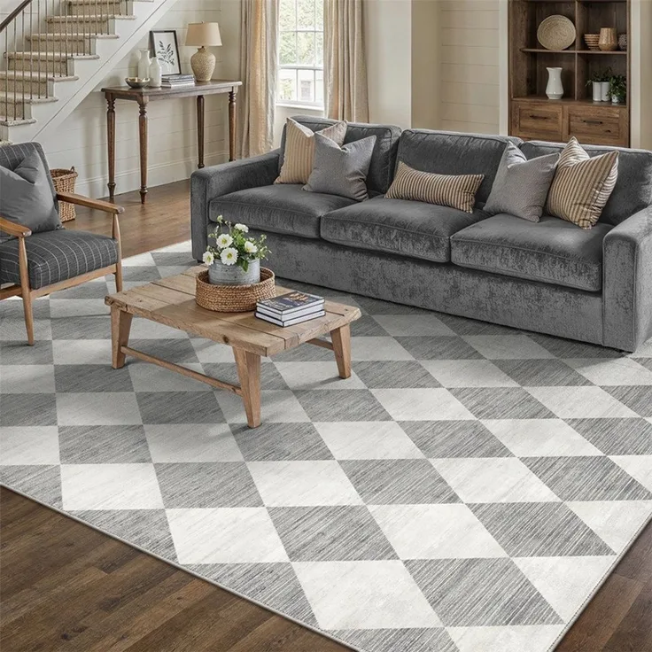 PURECOZY Teppich Kurzflor, Moderner karierter Teppich, waschbar und rutschfest, rechteckig, Höhe: 6.1 mm, geeignet für verschiedene Innenräume