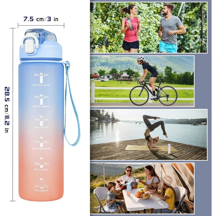 CodiCile Trinkflasche 1L mit Strohhalm und Zeitmarkierung_BPA-frei – Bild 7