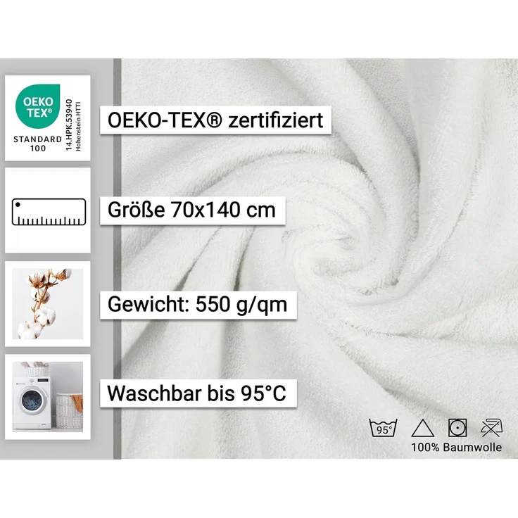 ZOLLNER 5er Set Duschtücher 100% Baumwolle, 70x140 cm, Weiß – Bild 3