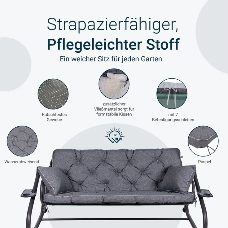 TexDeko Auflagekissen Ecolen Gartenbankauflage für Hollywoodschaukel mit Rückenlehne, (1x Gartenbankauflage für Hollywoodschaukel + 2x Kissen), UV-Beständig – Bild 4