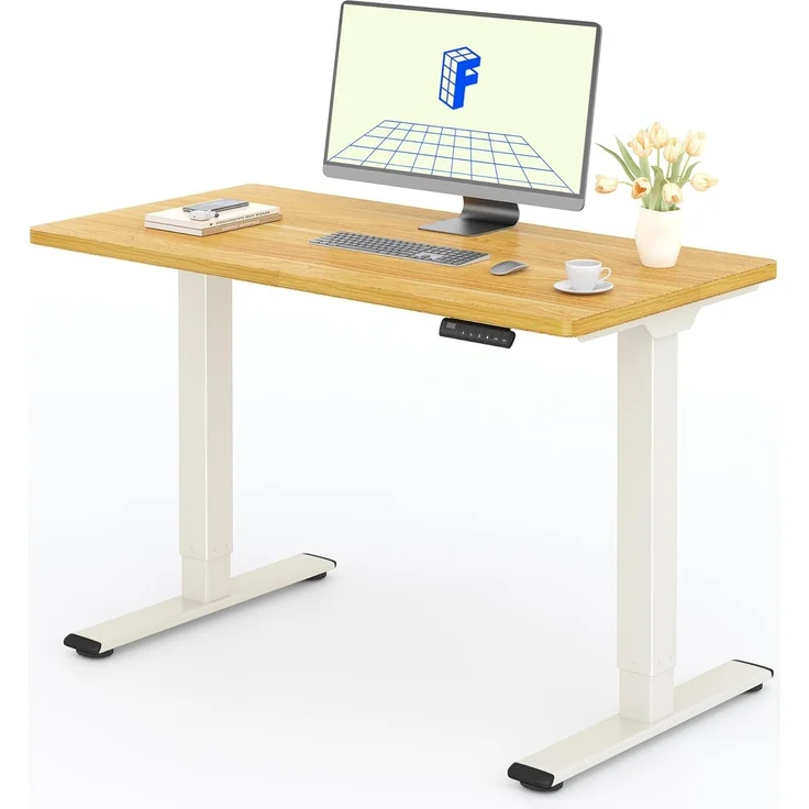 FLEXISPOT Höhenverstellbarer Schreibtisch mit 2 Motoren & 25MM einteiliger Tischplatte,ergonomischer Bürotisch - 120x60 cm Ahorn, Mousseweiß Gestell – Bild 1