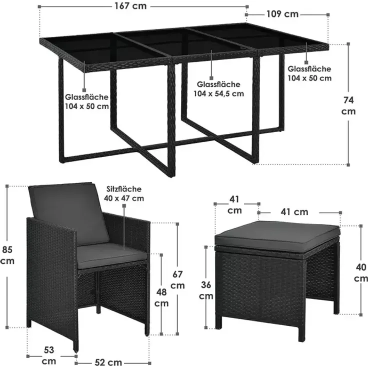 Juskys Polyrattan Sitzgruppe Baracoa XL 11-teilig wetterfest & stapelbar – Gartenmöbel Set mit 6 Stühle, 4 Hocker & Tisch für Garten & Terrasse – Bild 2