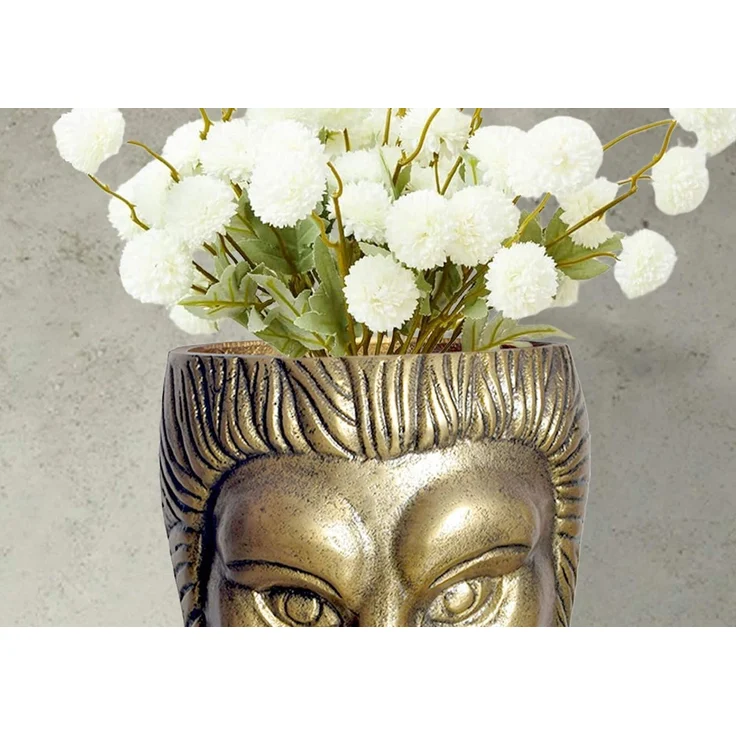 Deko Vase Löwenkopf 21 cm Aluminium Gold Blumenvase Modern Klein – Bild 5