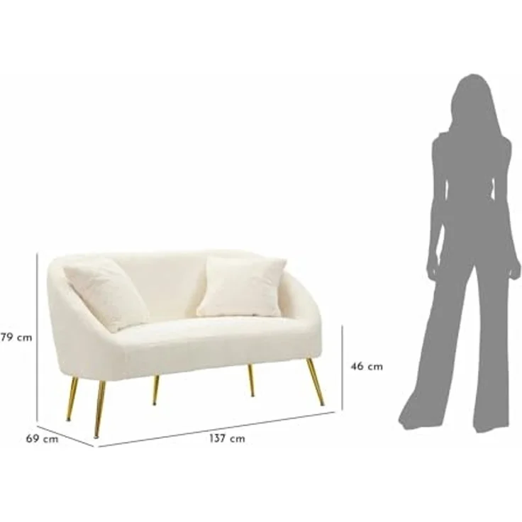 Dmora 2-Sitzer Sofa Javari 137 x 69 x 79 cm Weiß, inkl. Kissen – Bild 3