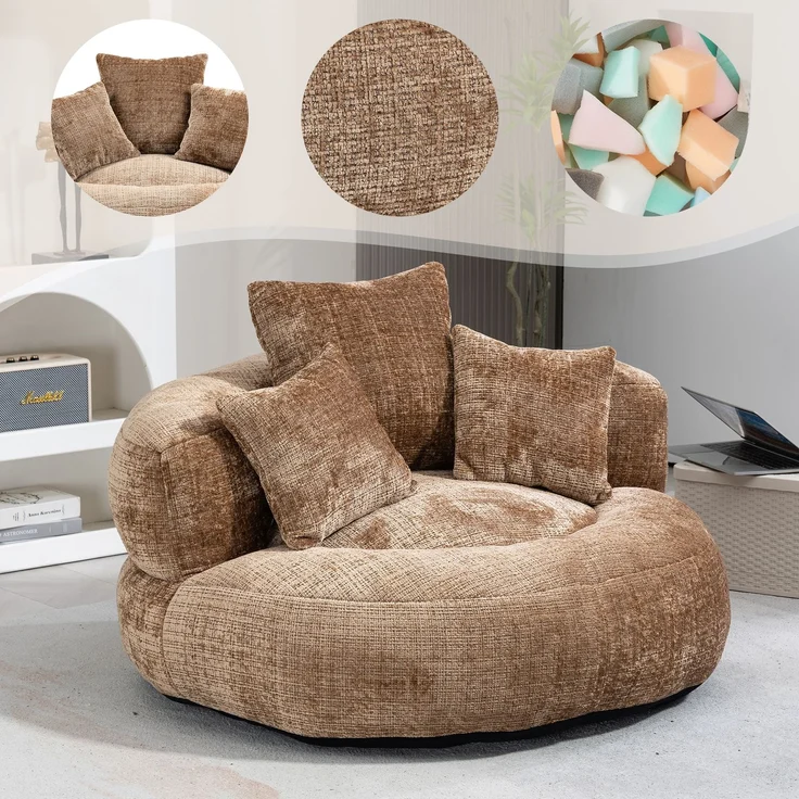 Lazy Sofa Durable Komfort Lounger hohen Rücken Sitzsack Stuhl Couch mit drei Kissen für Erwachsene und Kinder, Indoor & Outdoor, Single Gaming Sofa Stuhl für Schlafzimmer, Büro (Kaffee Chenille)--Kaffee--108x108x52cm--YOUDENOVA – Bild 1