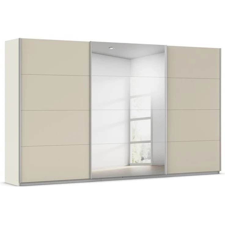 Rauch Möbel Kulmbach, Kleiderschrank mit Schwebetüren für Schlafzimmer, Kinderzimmer, Flur, 3-türig, mit Spiegel und Soft-Close-Funktion, Zubehör Premium, Farbe Beige, Breite 360 cm