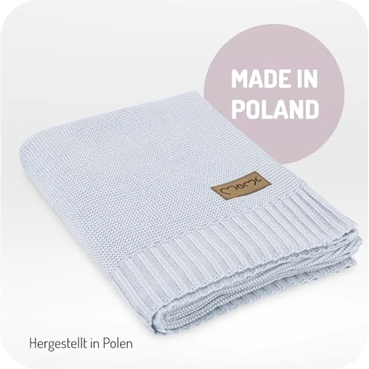 MoMi Kinder- und Babydecke HUG, 80x110 cm, Kuscheldecke aus 50% Baumwolle mit 50% Bambusfasern, Strickdecke ideal für Buggy, Kinderwagen und Babybett – Bild 7