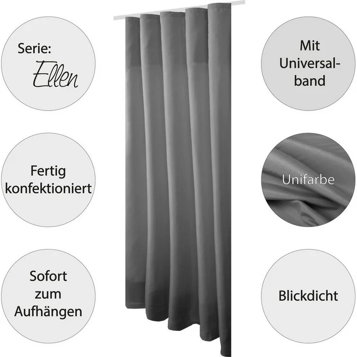 Bestlivings Gardine "Ellen" mit Universalband (2 St), Kräuselband, blickdicht, in moderner Satin-Optik, einfarbig, modern, waschbar bei 30°C – Bild 2