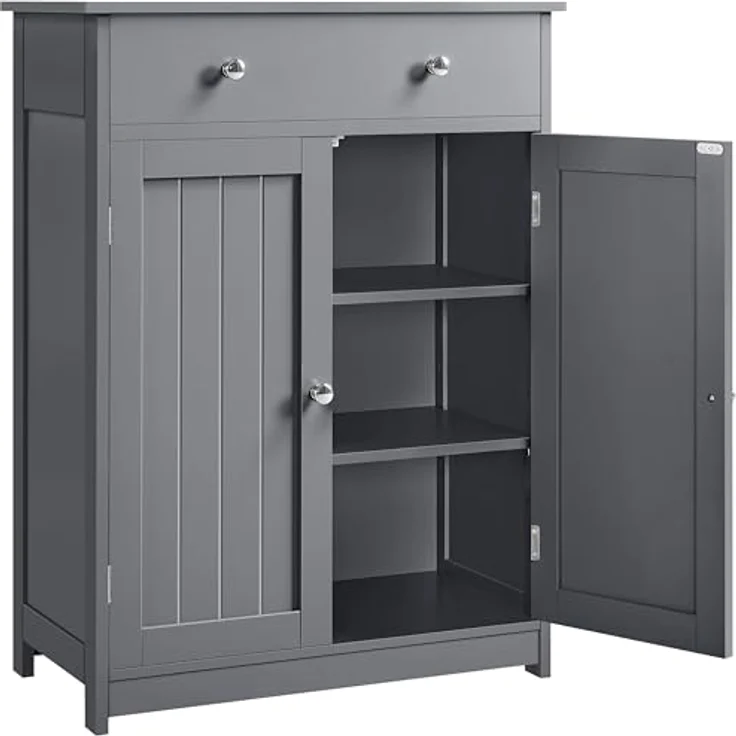 Yaheetech Badezimmerschrank Unterschrank Badschrank mit Doppeltür und Schublade Bodenschrank Badkommode Küchenschrank Aufbewahrungsschrank fürs Badezimmer Küche Wohnzimmer, Dunkelgrau – Bild 2