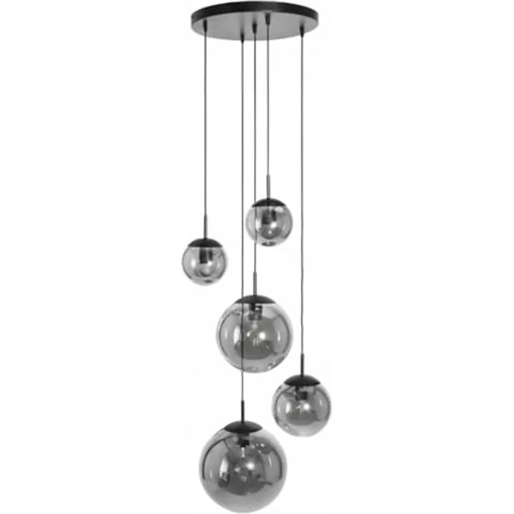 Liadomo Pendelleuchte Vetro, Leuchtmittel inklusive, Warmweiß, 5-flammig, Cluster, Rauchglasschirme, E27, für hohe Decken geeignet