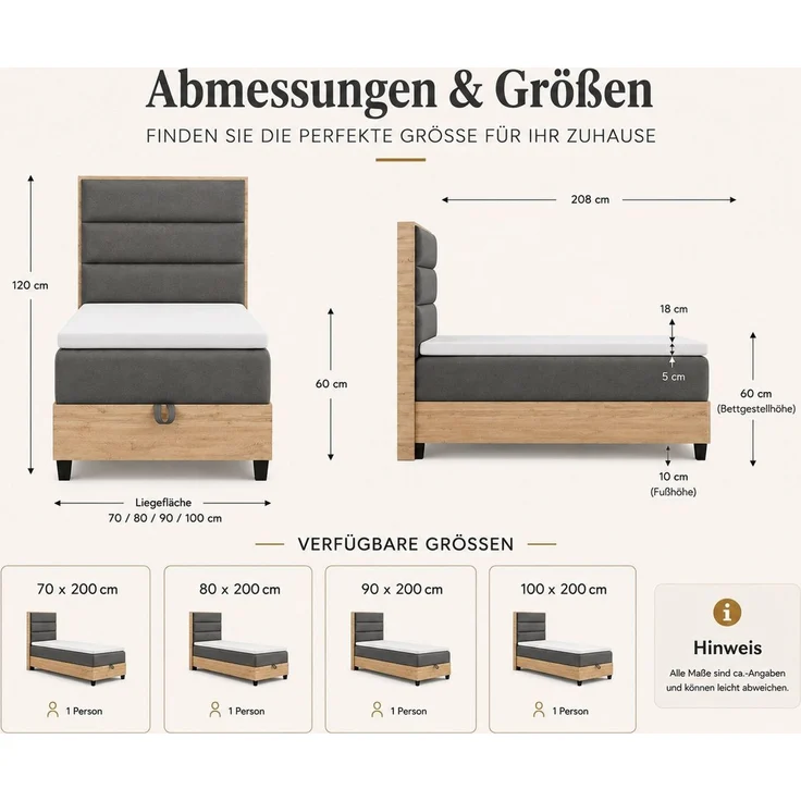 Best for Home Boxspringbett Trinity K-1 Einzelbett mit Bettkasten, Bett mit Komfort Topper T-5cm (Bett, Polsterbett mit Stauraum, Jugendbett, Kinderbett versch. Größen, 4-St, 70x200 80x200 90x200 100x200 cm), Verschiedene Liefermöglichkeiten, TOP Preis... – Bild 4