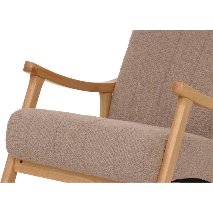 Schaukelstuhl HWC-K10, Relaxsessel, Holz FSC® Stoff/Textil Bouclé (450g/m²) ~ taupe, Gestell natur – Bild 6