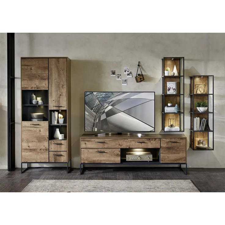 Wohnwand >Manhattan< in Haveleiche Cognac - 320x196x48cm (BxHxT)