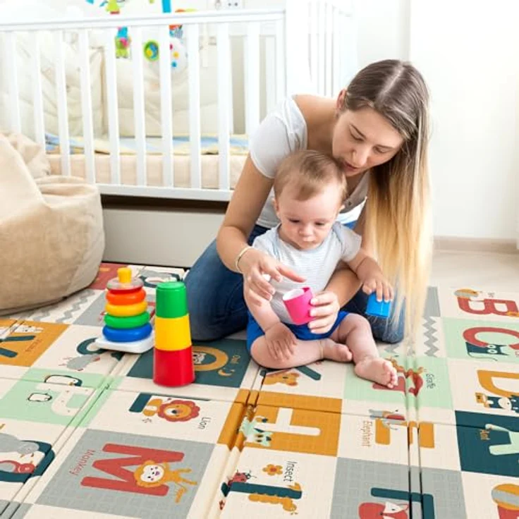 Dripex Krabbelmatte Baby Faltbar 200x180x1.5 CM Kinder Spielmatte BPA-frei | Groß Spieldecke Rutschfeste Krabbeldecke Wendbar Tragbar & Wasserdicht für Kinderzimmer Wohnzimmer (ab 0 Monate) – Bild 2