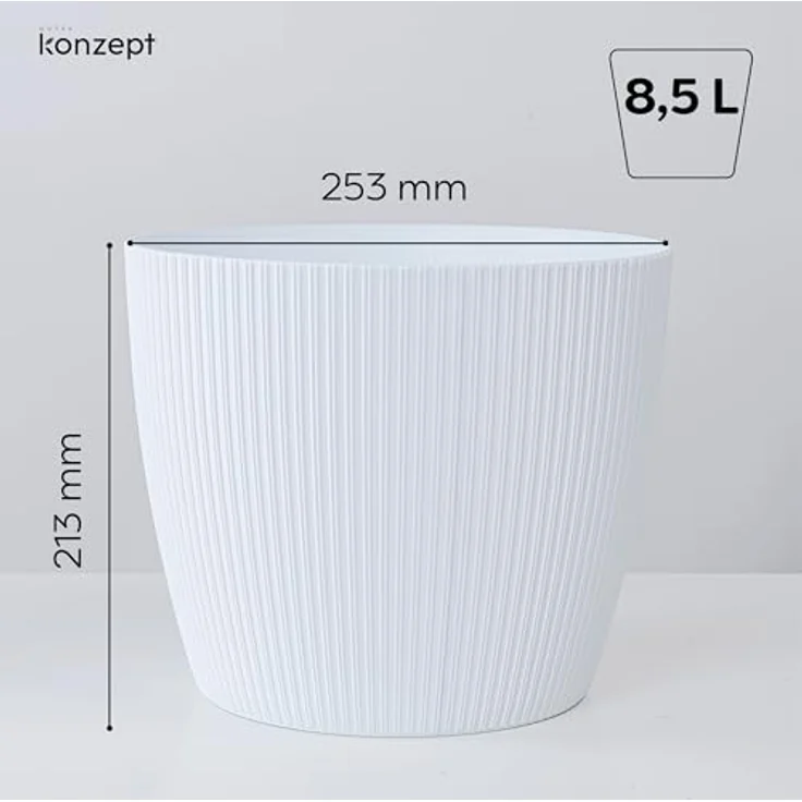 KONZEPT Blumentopf groß, gerillte Struktur 26/30cm, Übertöpfe für Zimmerpflanzen, aus Kunststoff ideal für Wohnzimmer, Küche und Balkon – Bild 5