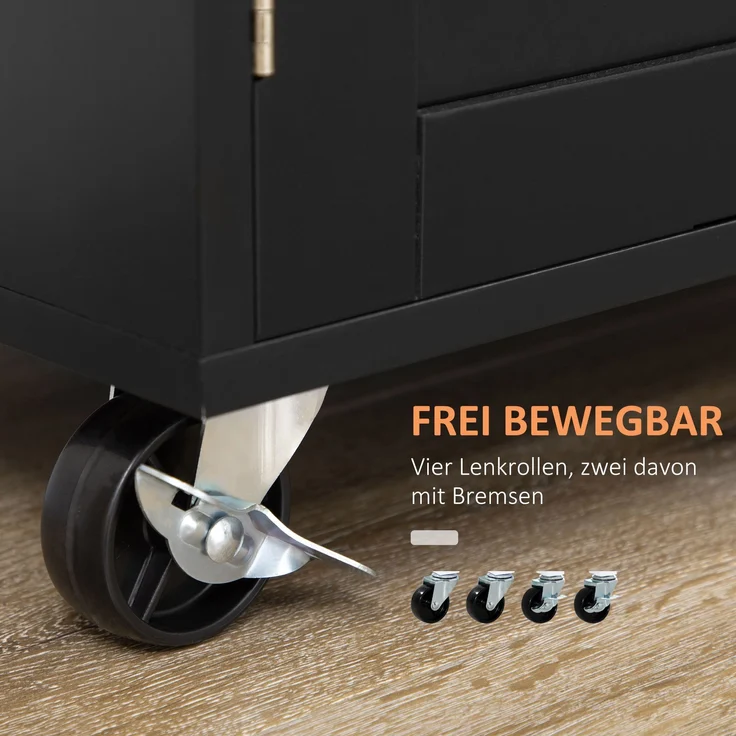 Küchenwagen mit Schublade und Schrank, Rollwagen mit Arbeitsplatte, Gewürzregal und Rollen – Bild 3