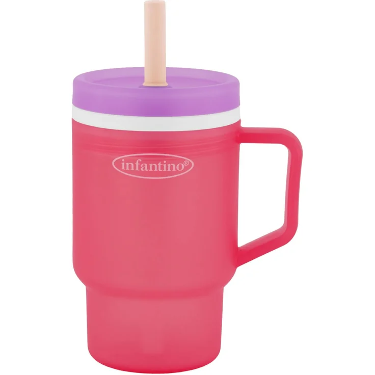 Infantino My 1st Tumbler, 295 ml Robuster Trinklernbecher aus Kunststoff mit Strohhalm und Griff, Auslaufsicher, für Unterwegs, BPA-freier Übergangsbecher für Babys, Hibiscus | Trinken, tragen, wiederholen. Leicht zu haltender Becher aus Hartplastik. A...