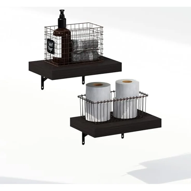 Furinno Tanna Schwebende Wandregale Set mit 2 Stück, 38,1 cm Badezimmer-Wandregal, Wandmontiertes Regal, für Badezimmer-Organizer und Aufbewahrung, Wohnzimmer, Tabak-Eiche – Bild 3