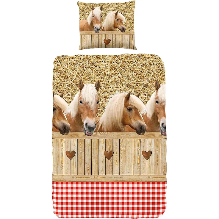 good morning Renforcé Bettwäsche 2 teilig Bettbezug 140x220 cm Kopfkissenbezug 60x70 cm Horses 5058.02.01 Sand