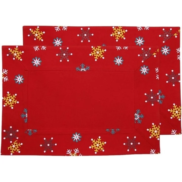 Homescapes Platzset Rotes Tischset Weihnachten mit Schneeflocken – 2er-Set, 30 x 45 cm – Bild 2
