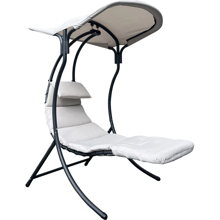 LECO Dream Chair 2.0, Stahlrohr anthrazit, Sonnendach und Auflage Polyester lichtgrau, 110x183x200 cm – Bild 3