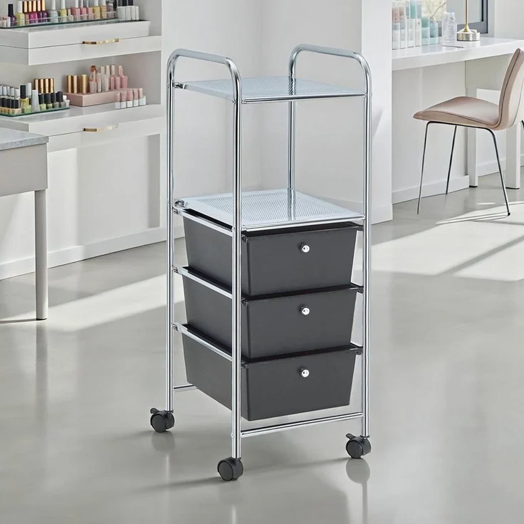 IDIMEX Beistellwagen GINA, Badrollwagen 3 Schubladen & 2 Ablagen Kosmetik Aufbewahrung schwarz – Bild 5