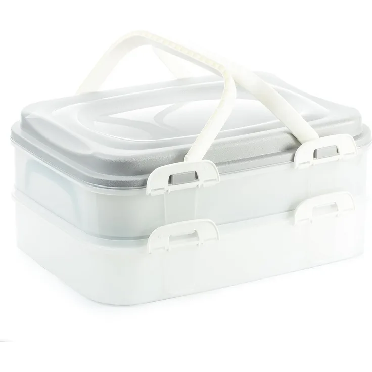 Centi Kuchentransportbox Cupcake/Muffin Transportbox mit 2 Etagen, Kunststoff, (40x30x18cm), mit praktischem Hebeeinsatz, Clickverschlüssen & Tragegriffen
