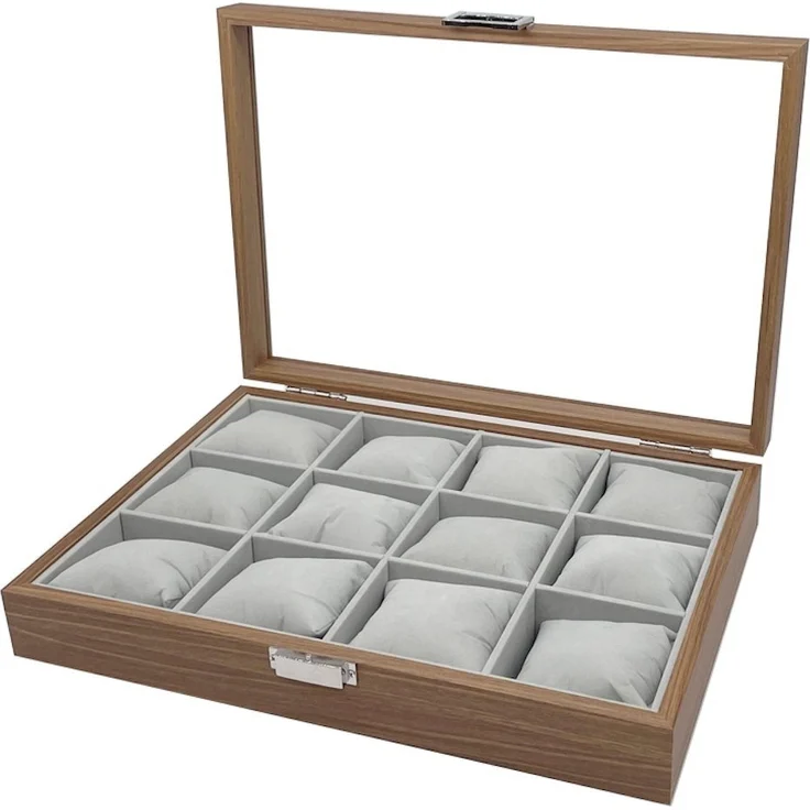 mixed24 Schmuckkasten Holz Uhrenkoffer für 12 Uhren, mit Echtglas Deckel – Bild 5