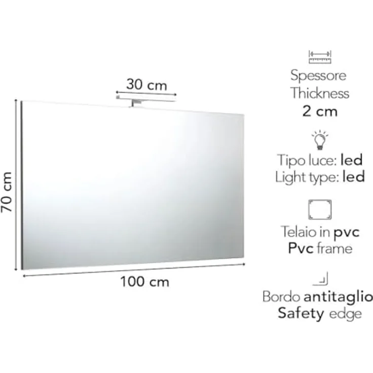KIAMAMI VALENTINA Spiegel 100x70 cm, reversibel mit grauem ABS-Rahmen und integrierter LED-Lampe – Bild 2
