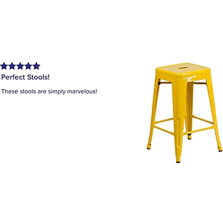 Flash Furniture Handelsübliche Qualität, 61 cm hoch, rückenfrei, Metall, für drinnen und draußen, Thekenhöhe, Hocker mit quadratischem Sitz, Kunststoff, verzinkter Stahl, Gelb, 4 Stück – Bild 6