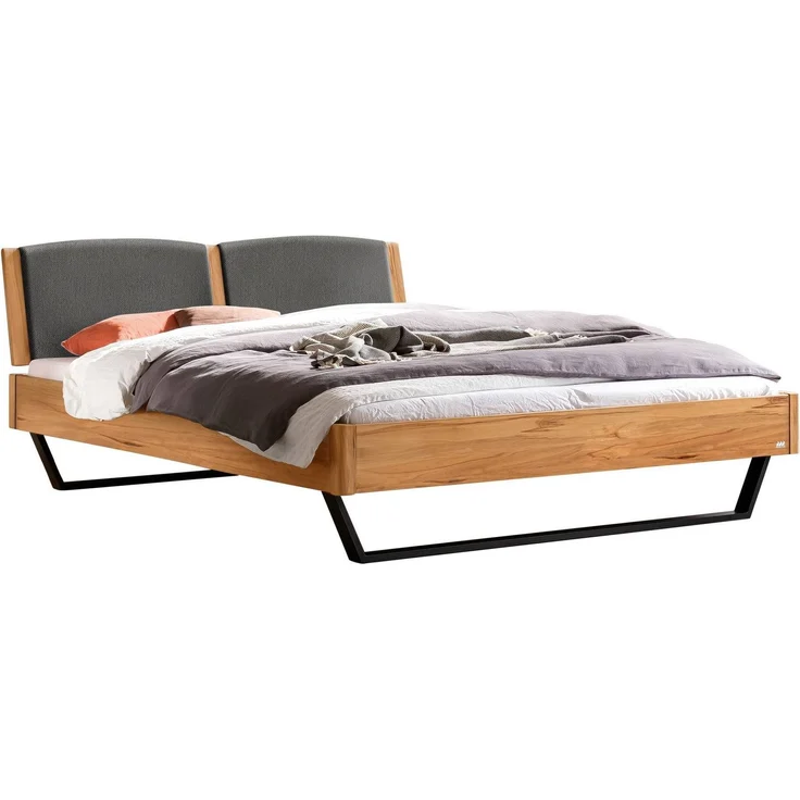 Hasena Massivholzbett Marola Wildbuche mit Polster-Kopfteil, Bezug Pace Grey 140x200 cm, Fußhöhe 20 cm – Lounge – Bild 1
