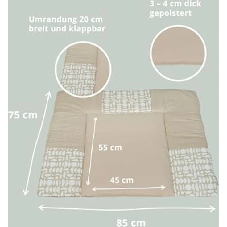 ULLENBOOM ® Wickelauflage 85x75 cm, Sand (Made in EU) - Wickelunterlage Waschbar und für Unterwegs geeignet, Bezug: 100% OEKO TEX Baumwolle, Wickeltischauflage 75x85 – Bild 3