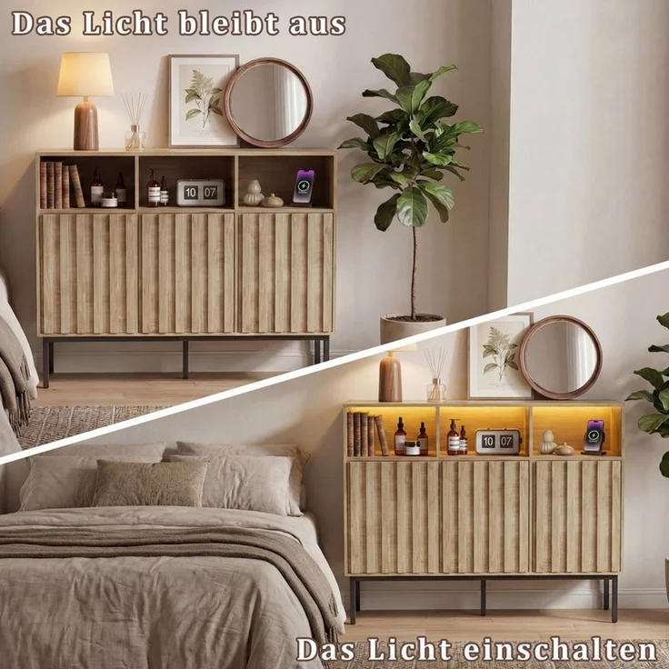 UEV Sideboard Küchenschrank mit 3 Türen & 3 offenen Fächern (Kommode), 105 x 39 x 80cm Kaffeebar Schrank für Flur Wohnzimmer Schlafzimmer – Bild 4
