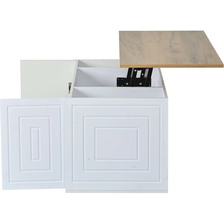 Couchtisch 46 x 95 x 45 cm, mit Höhenverstellung, in Holzoptik, Konstruktion aus Spanplatte, Weiß / Naturfarben – Bild 13