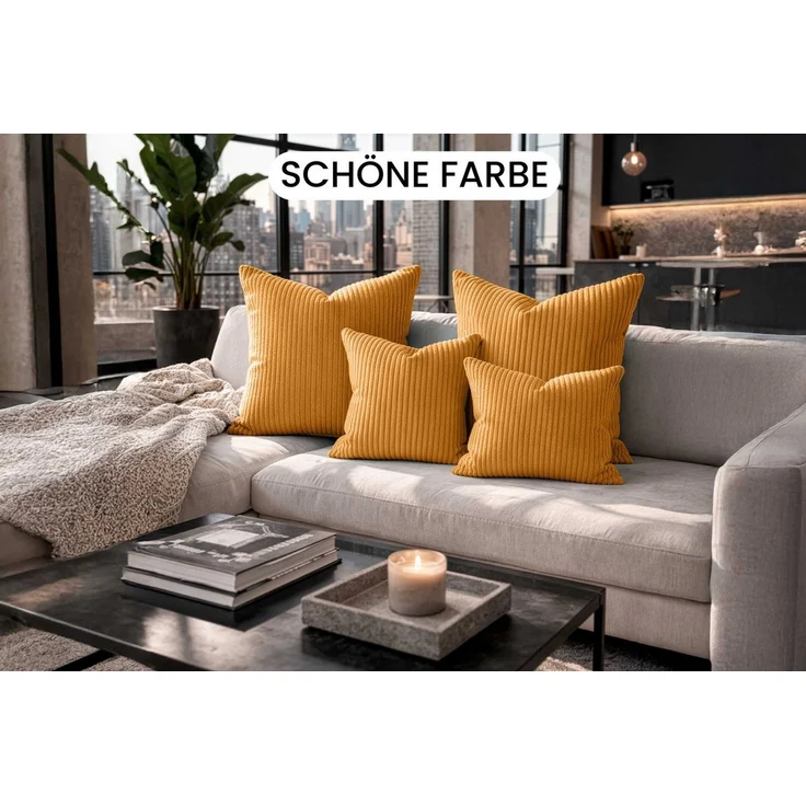 Amilian Dekokissen Sofakissen Cord-Optik 4er Set mit Füllung 2x 40x40 + 2x 35x45 cm, mit Füllung, Hotelverschluss, formstabil – Bild 4