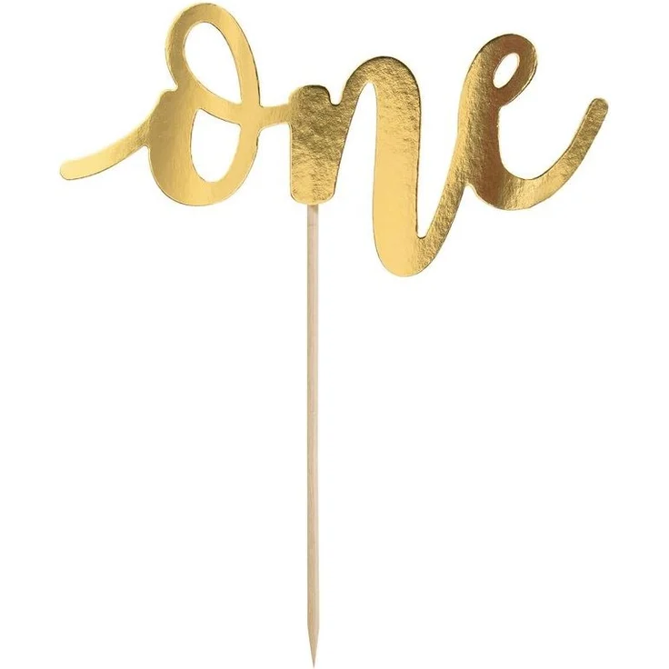 partydeco Tortenstecker, Cake Topper One 19cm Geburtstagsdeko 1 Jahr Tortendeko Gold – Bild 1