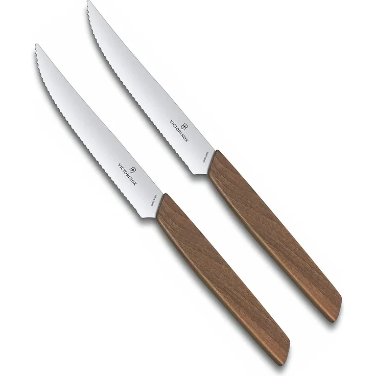 Victorinox Swiss Modern Steakmesser in Geschenkverpackung, 2-teilig, 12cm, Nussbaumholz
