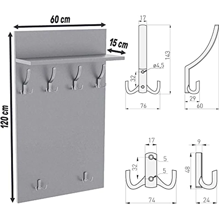 AKKE Garderobenhalter, MAXI Große Garderobe Aluminium Haken 2mm PVC Kantenumleimung – Bild 9