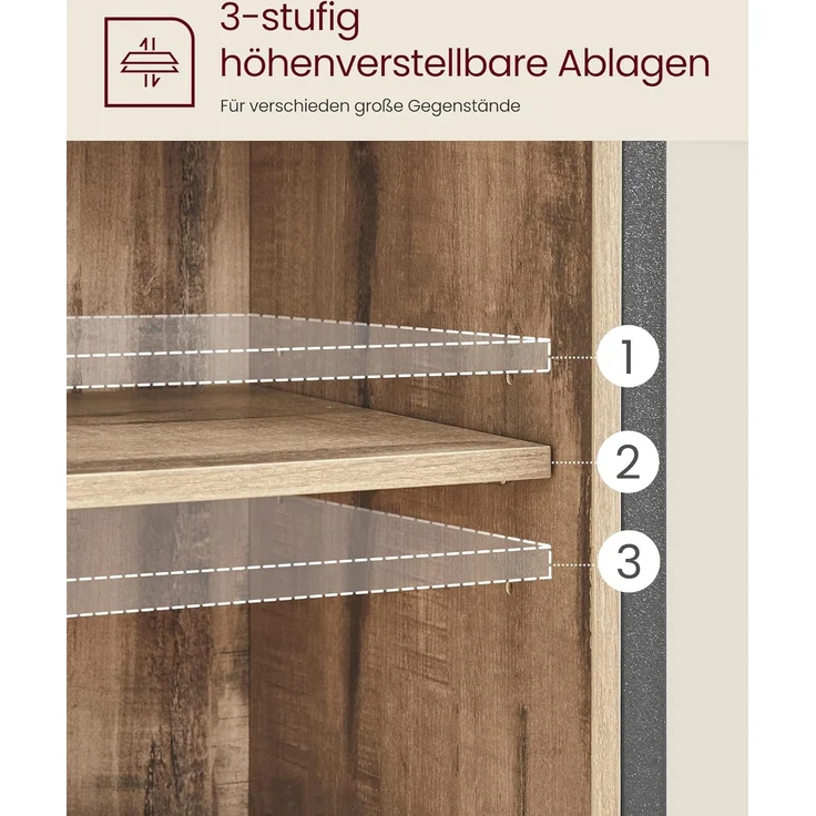 VASAGLE Sideboard, Küchenschrank, Aufbewahrungsschrank, mit Schiebetür, 30 x 70 x 80 cm, verstellbare Ablage, offenes Fach, Landhausstil, für Wohnzimmer, eichenbraun-schwarz LSC089B50 – Bild 4