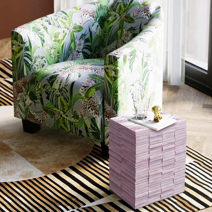 Kare Design Hocker Euro, Lila, Sitzhocker, Ablage, Geldschein Design, Wohnzimmer, Flur, 38 x 29 x 30 cm (H/B/T) – Bild 2
