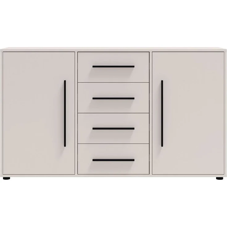 Lomadox Schlafzimmer-Set MOLLERUSA-132, (Spar-Set, 7-tlg, Bett Kleiderschrank Sideboard Bettschubkästen Nachttische), in kaschmir mit schwarzen Griffen, Liegefläche 160x200 cm – Bild 1
