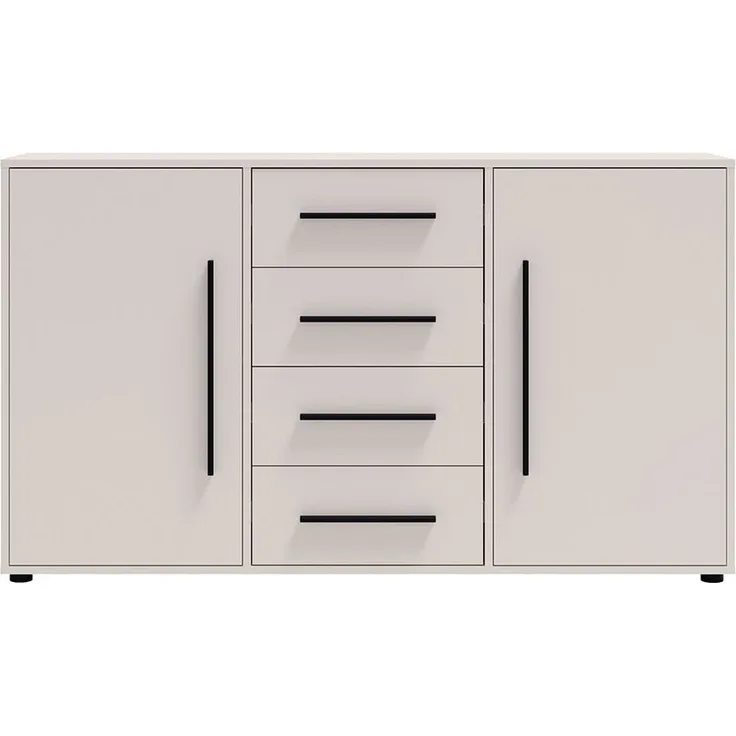 Lomadox Schlafzimmer-Set MOLLERUSA-132, (Spar-Set, 7-tlg, Bett Kleiderschrank Sideboard Bettschubkästen Nachttische), in kaschmir mit schwarzen Griffen, Liegefläche 160x200 cm