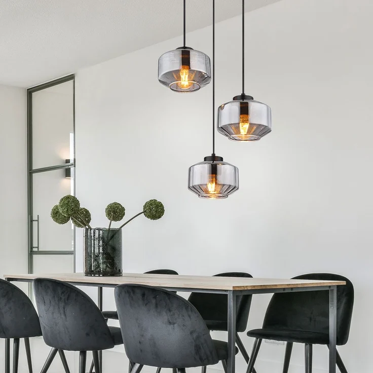 Hängeleuchte, 3-flammig, Metall Glas, schwarz rauch, H 120cm – Bild 9