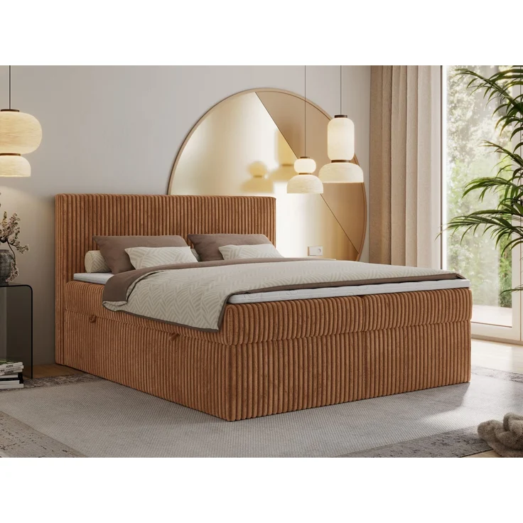 Mks Möbel 'Tiliano' Boxspringbett mit Kopfteil und Topper, Orange, 160x200 cm, H3 – Bild 1