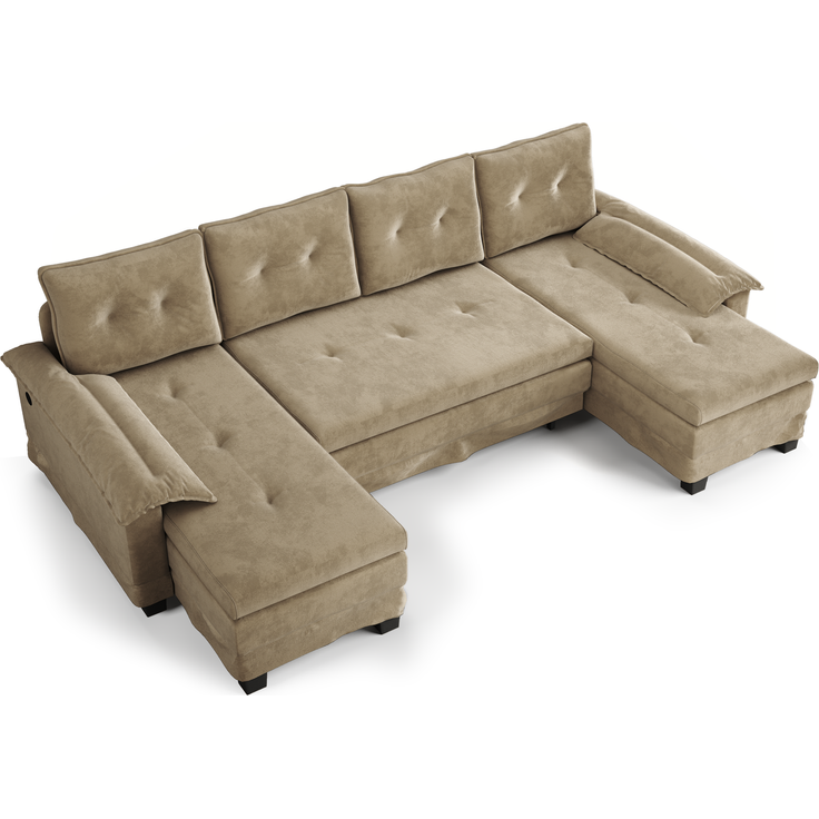 ZUBALIYA Schlafsofa 127x87 cm, mit USB - Anschluss, mit Ausziehbett, mit Chenille - Bezug, mit Samtbezug, modular aufgebaut, Weiß – Bild 21
