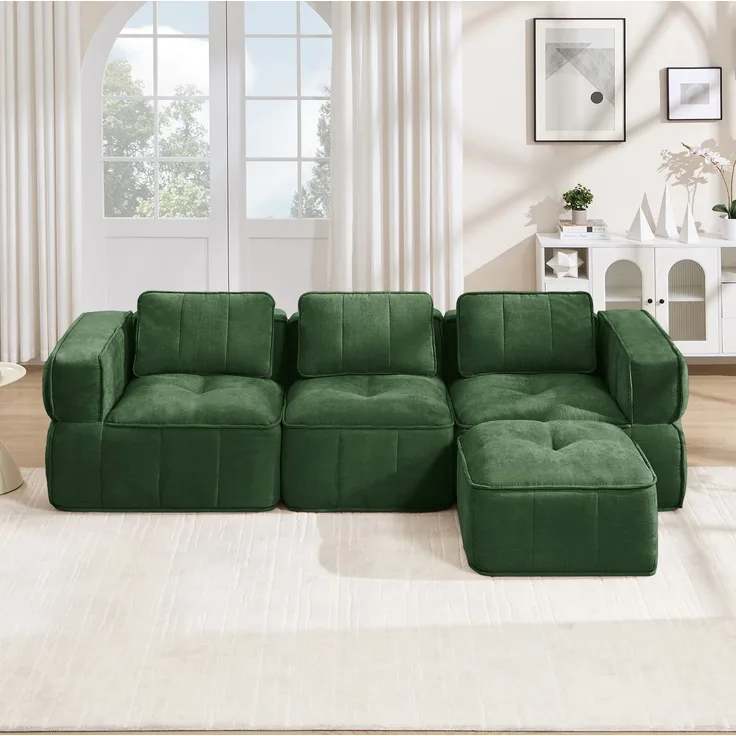 DESVIAE Sofa 3-Sitzer L-Form Grün aus Polyester – 271x162x67 cm – modular, Hocker
