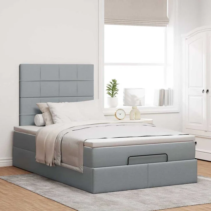 vidaXL Ottoman-Bett mit Matratze & LEDs Hellgrau 120x200 cm Stoff 3313996 – Bild 4